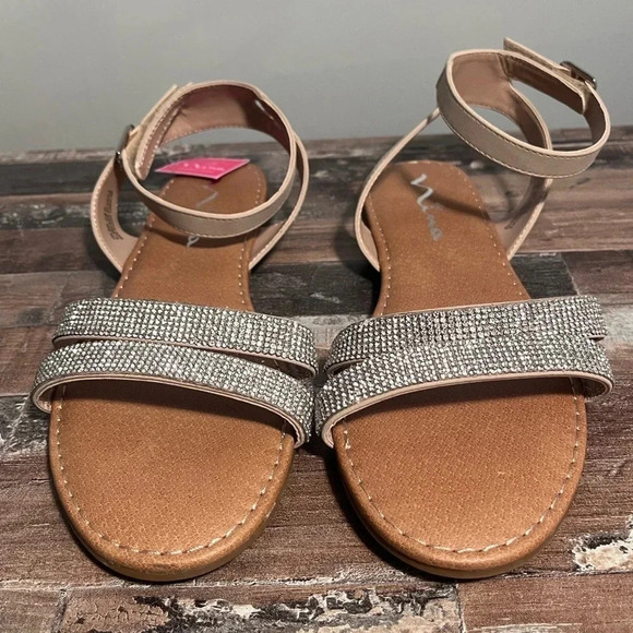 Nina Sparkly Rhinestone Ankle Strap Flat Sandal Women Size 6 - Picture 1 of 8